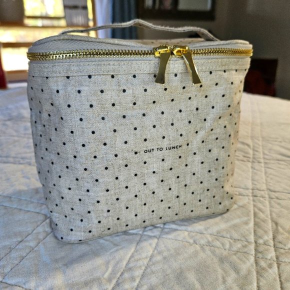 Kate Spade Lunch Bag Burlap Polka Dot with Gold Hardware - Picture 1 of 7